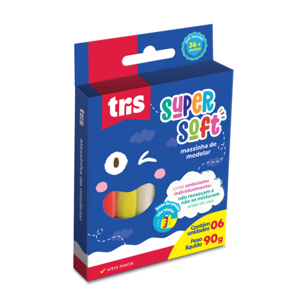 MASSA DE MODELAR TRIS 6 CORES SUPERSOFT