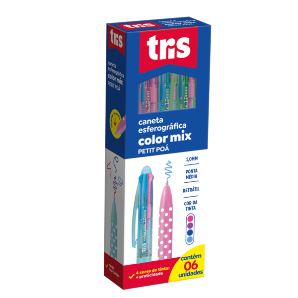 CANETA ESFEROGRAFICA 4 CORES TRIS COLORMIX POA 1.0MM