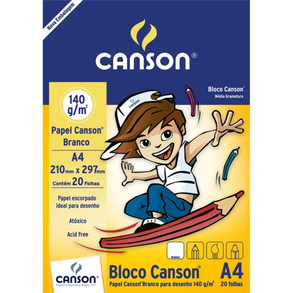 BLOCO DESENHO CANSON A4 20FLS 140GM2 BRANCO