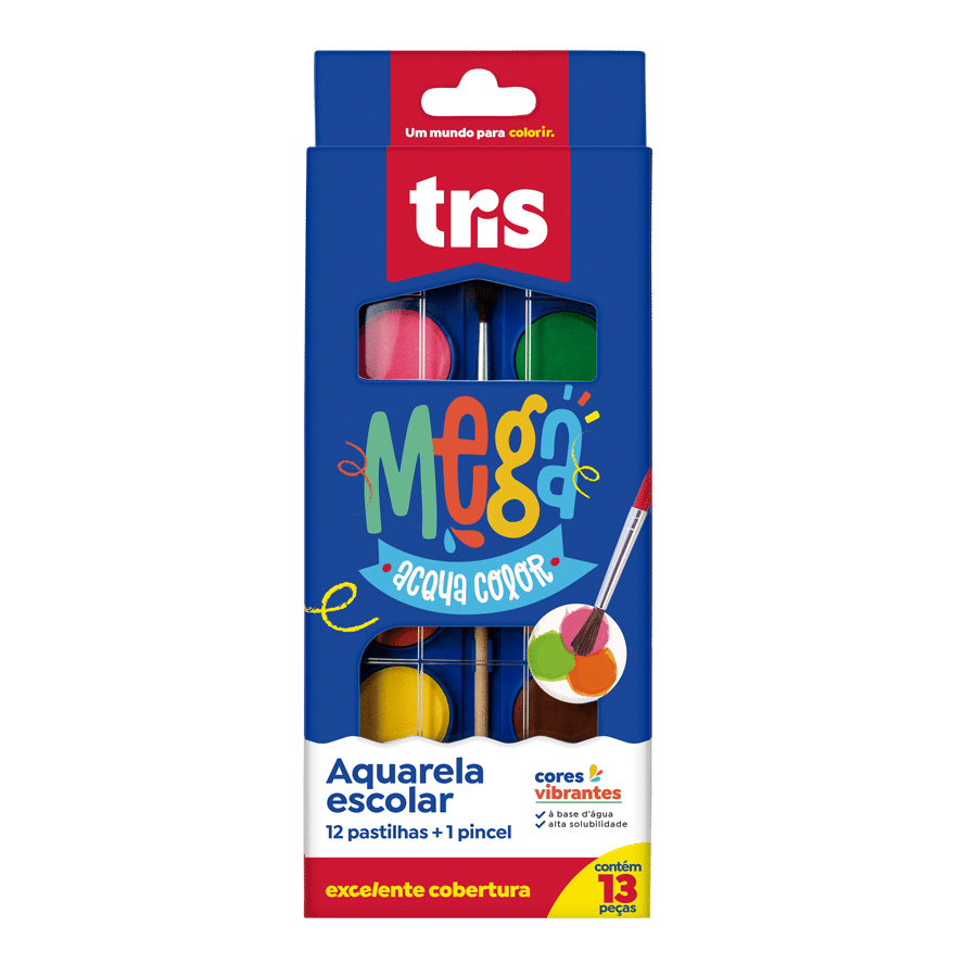 ESTOJO AQUARELA 12 CORES TRIS MEGA